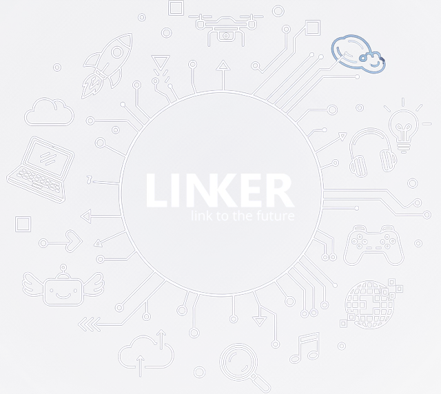 Linker Logo Surrounded by Tech Objects 